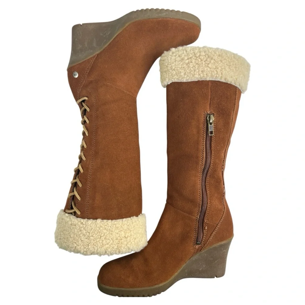 UGG AUSTRALIA WOMEN’S FELICITY SUEDE WEDGE BOOT CHESTNUT SZ 6